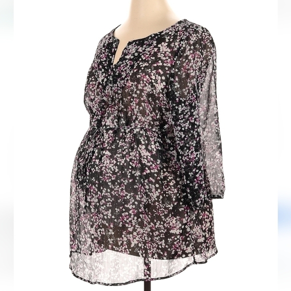 Old Navy Sheer Abstract Floral V Neck Maternity Babydoll Tunic Top Blouse Medium - Picture 1 of 12
